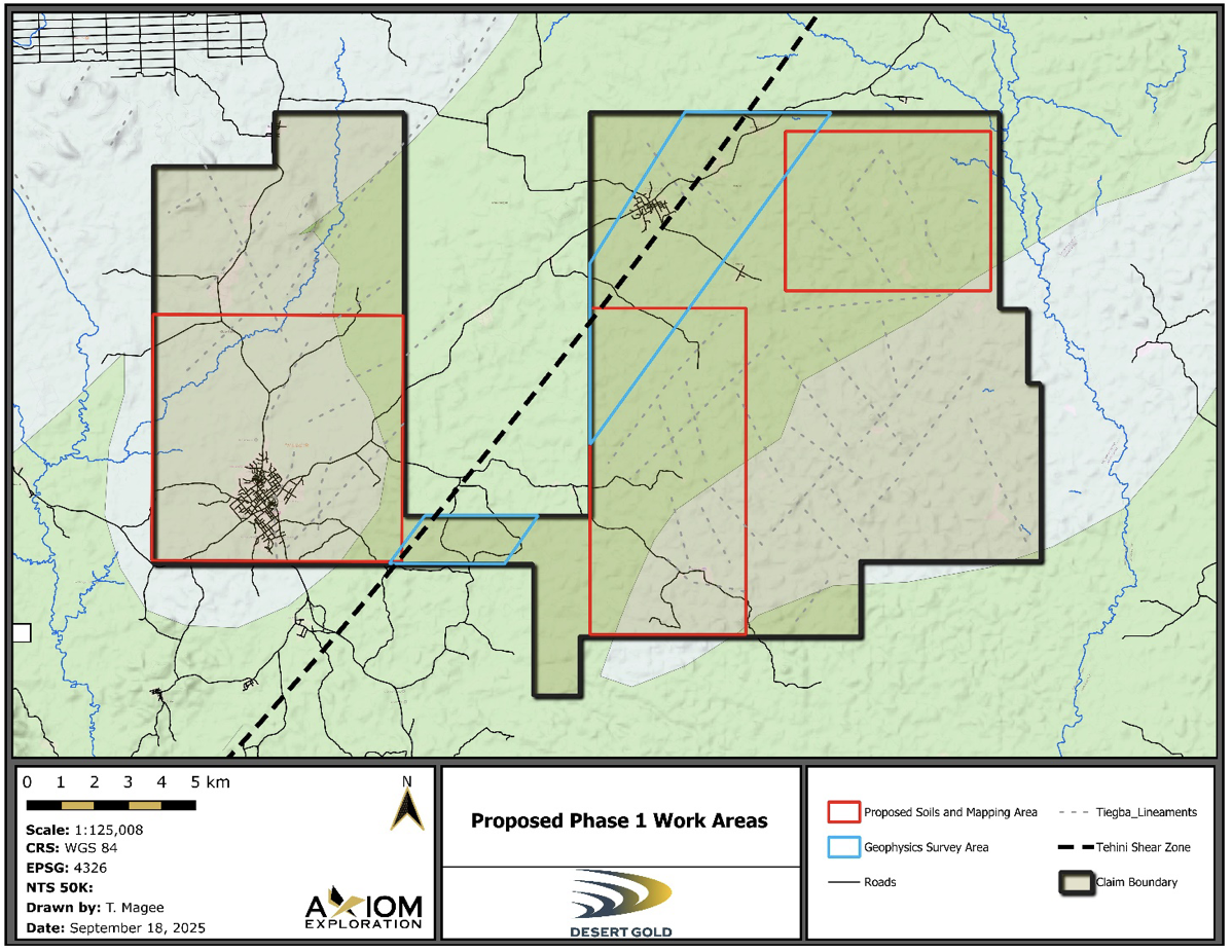Figure 4. Teigba Plan View with Proposed Soils and Drone Mag survey areas